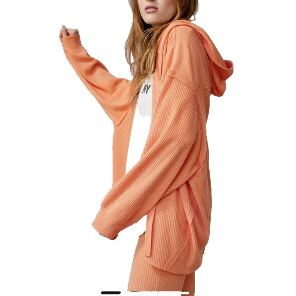 OUT FROM UNDER Women Colette Open‎ Front Sweatshirt Ribbed Hoodie Sz M Orange